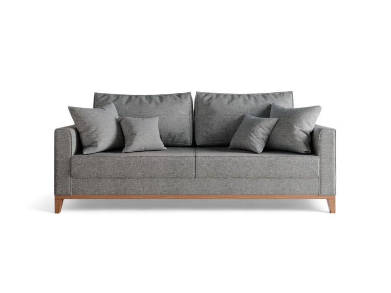 Sofá 3 Lugares Beny Base de Madeira Linho Cotton - Cinza